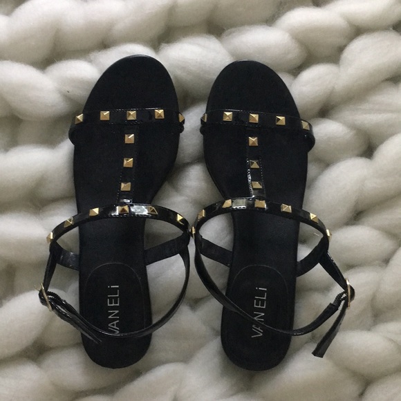 Van Eli Shoes - Black Sandals with Gold Studs